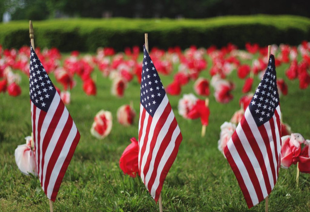American flags and poppies for Memorial Day